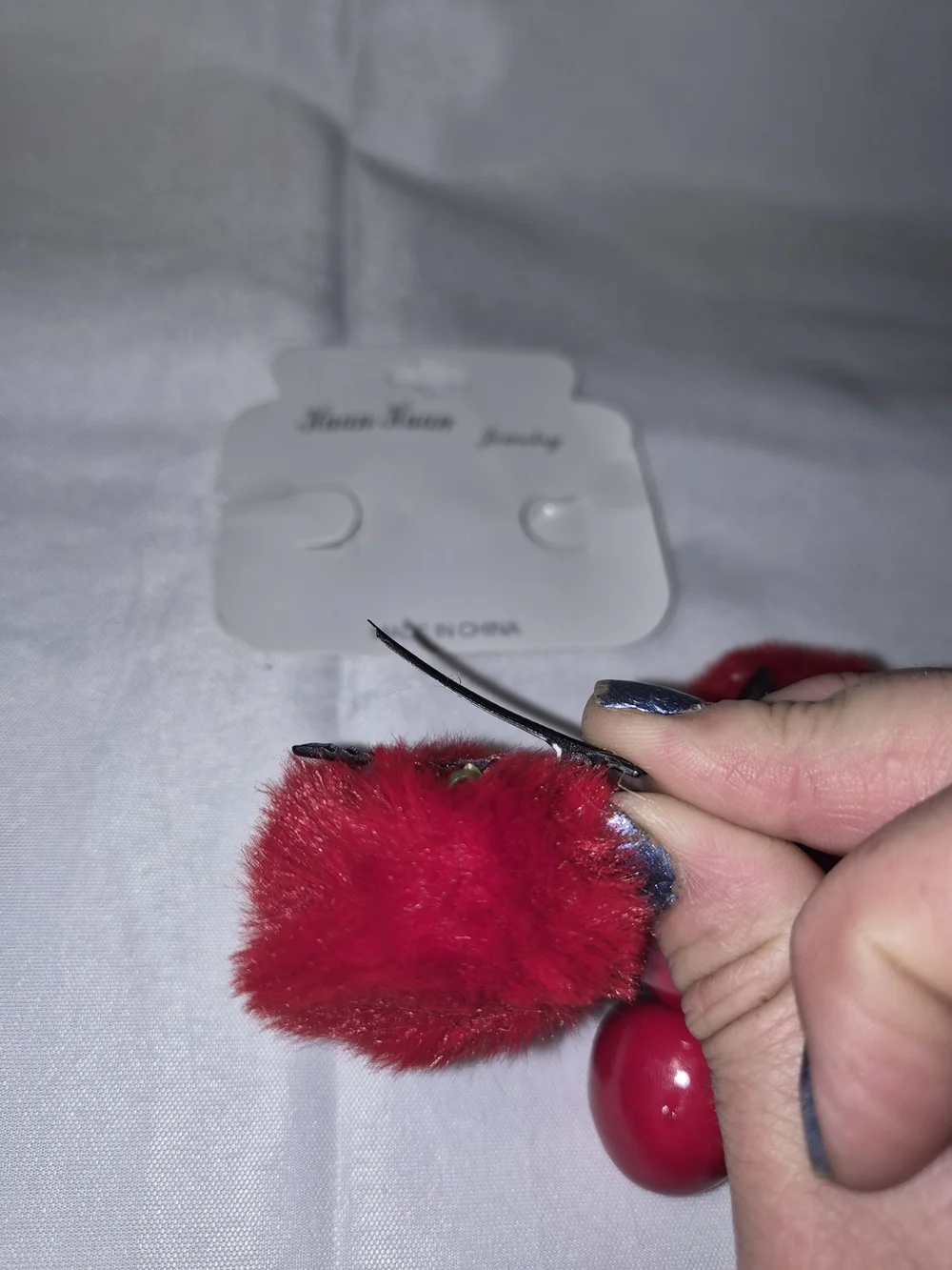 Kids Cherry Pom Hair Clips - Red